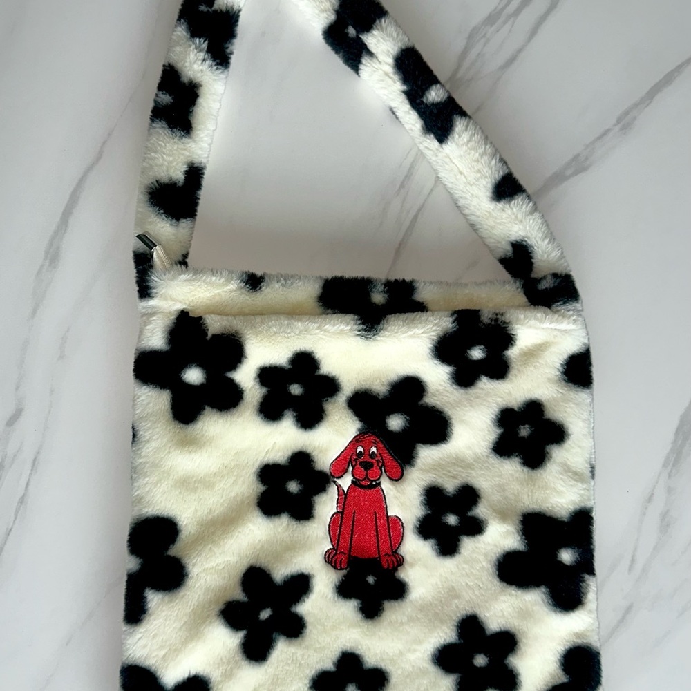 Clifford Plush Floral Crossbody Bag with Red Dog Patch